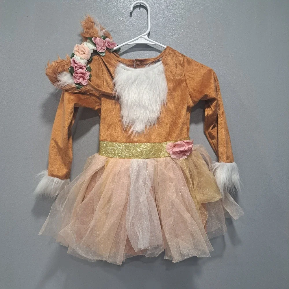 Spirit Halloween Girls Fox Costume Brown Tulle Tutu Headband Woodland Fairy S